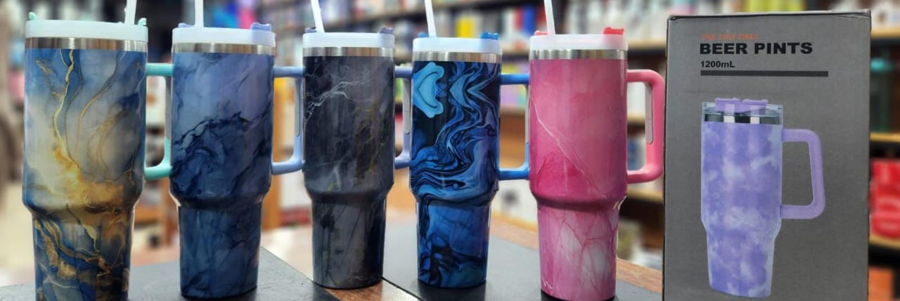 30oz/1200mL Marbled Insulated Tumbler Mug with Handle & Straw - Stainless Steel | Multiple Colors